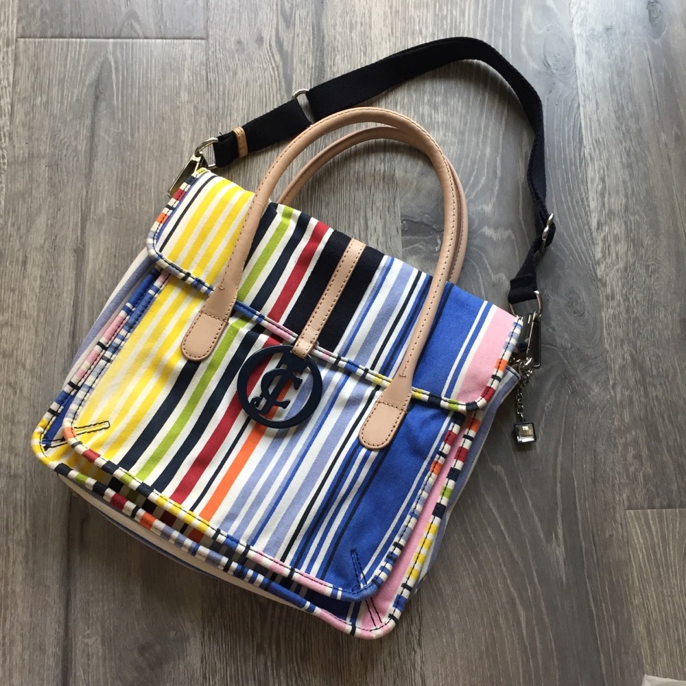JUICY COUTURE Multi Color Striped Canvas Satchel